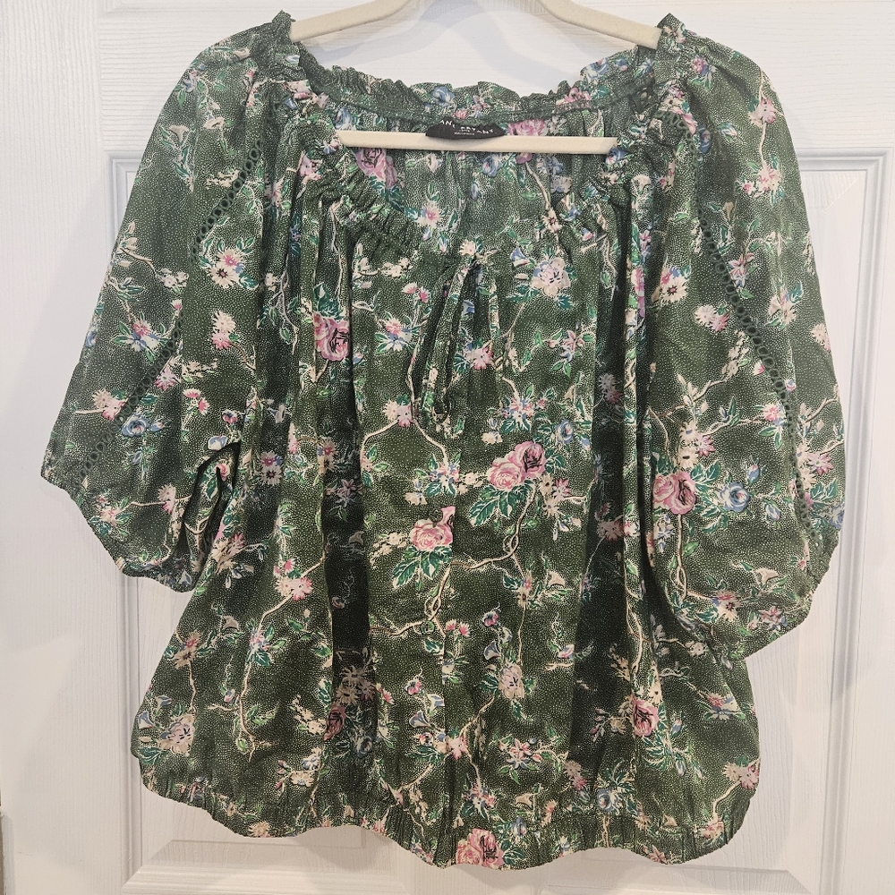 Lane Bryant Green Floral Peasant Top